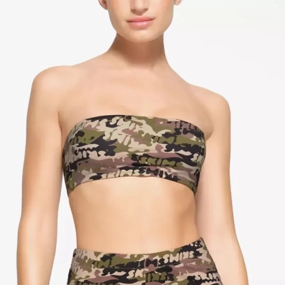 SKIMS Signature Swim Bandeau Bikini Top In Skims Logo Camo Print